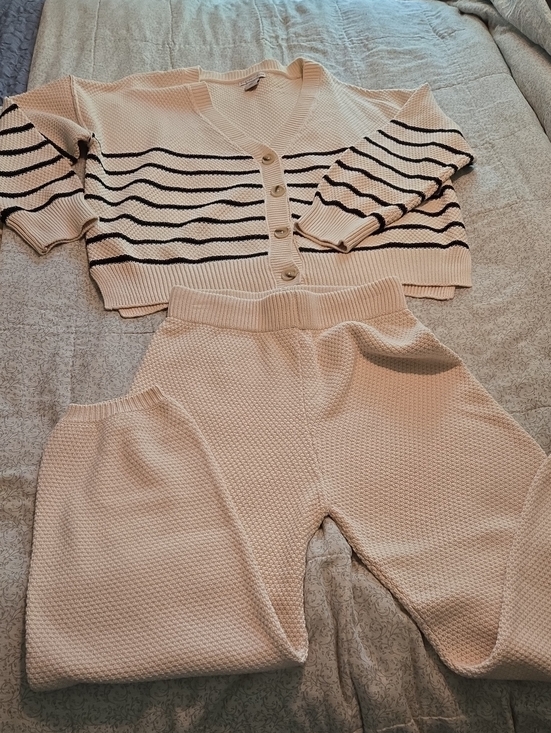 Sincerly Jules Pants - Sincerely Jules Cream/Black Textured Knit Sweater Set M
